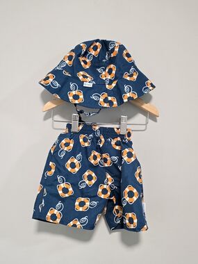 i play. Baby Bucket Hat & Swim Trunk Diaper Set UPF50+ Lifesavers Print NWOT